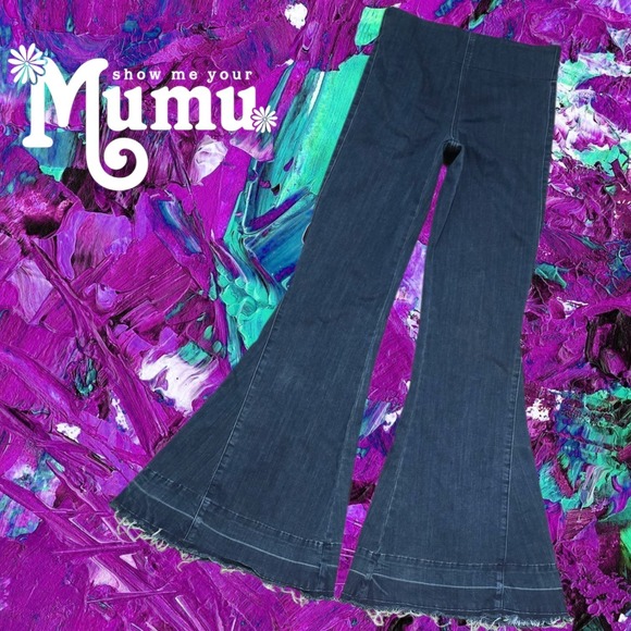 Show Me Your MuMu Denim - Show Me Your Mumu Womens Berkeley Bells High Waisted Flare Jeans Dark & Stormy M